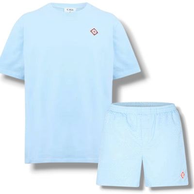 CASABLANCA DIAMOND T-SHIRT & SWIM SHORTS SET LIGHT BLUE