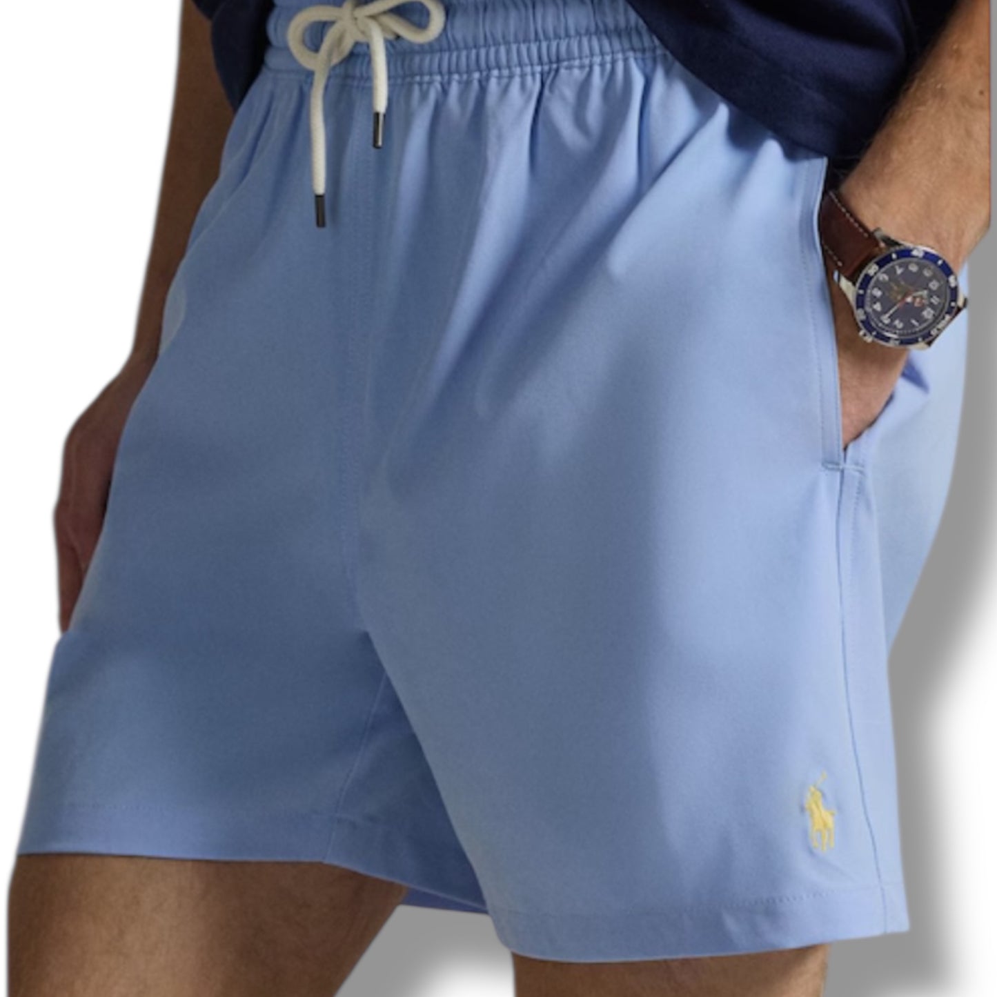 RALPH LAUREN POLO BIG LOGO T-SHIRT & SWIM SHORTS SET WHITE & LIGHT BLUE