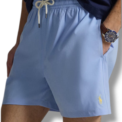 RALPH LAUREN POLO BIG LOGO T-SHIRT & SWIM SHORTS SET WHITE & LIGHT BLUE