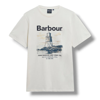 BARBOUR LIGHTHOUSE LOGO T-SHIRT & FLORAL SWIM SHORTS SET WHITE & NAVY BLUE