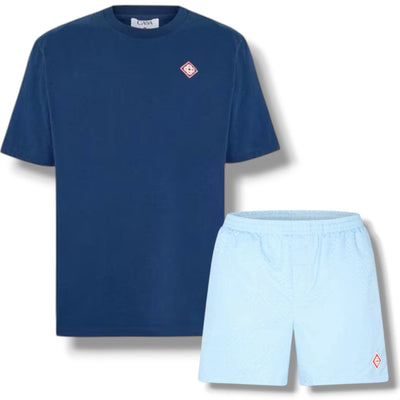 CASABLANCA DIAMOND T-SHIRT & SWIM SHORTS SET BLUE & LIGHT BLUE