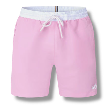 HUGO BOSS BIG LOGO T-SHIRT & SWIM SHORTS COMBO WHITE & PINK