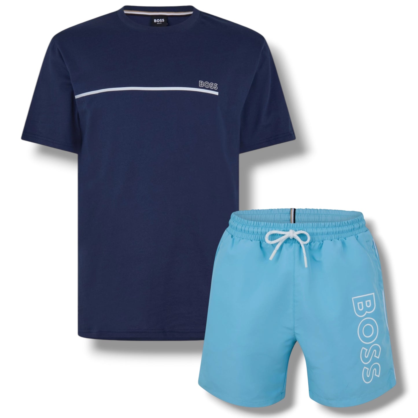 HUGO BOSS STORM T-SHIRT & SWIM SET NAVY BLUE & AQUA BLUE