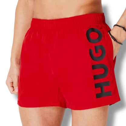 HUGO DOG TEETH LOGO T-SHIRT & VERTI SWIM SHORTS SET WHITE & RED