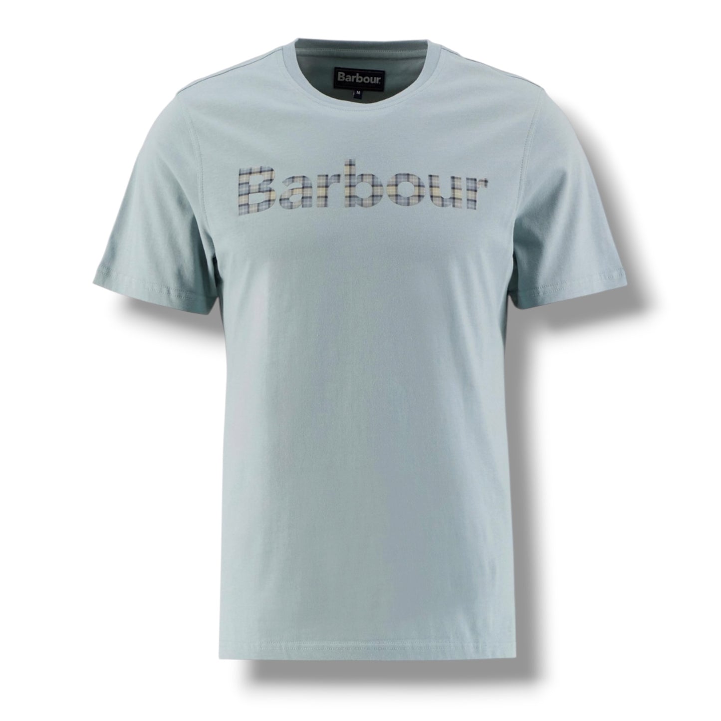 BARBOUR CHECK TEXT LOGO T-SHIRT &  SWIM SHORTS LIGHT BLUE & NAVY BLUE