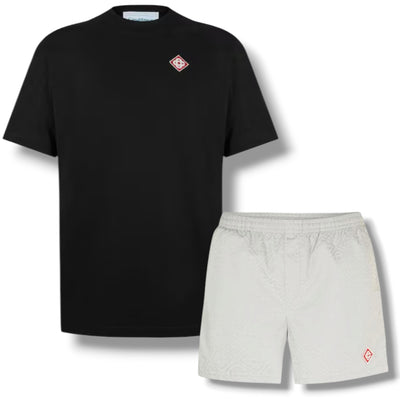CASABLANCA DIAMOND T-SHIRT & SWIM SHORTS SET BLACK & GREY