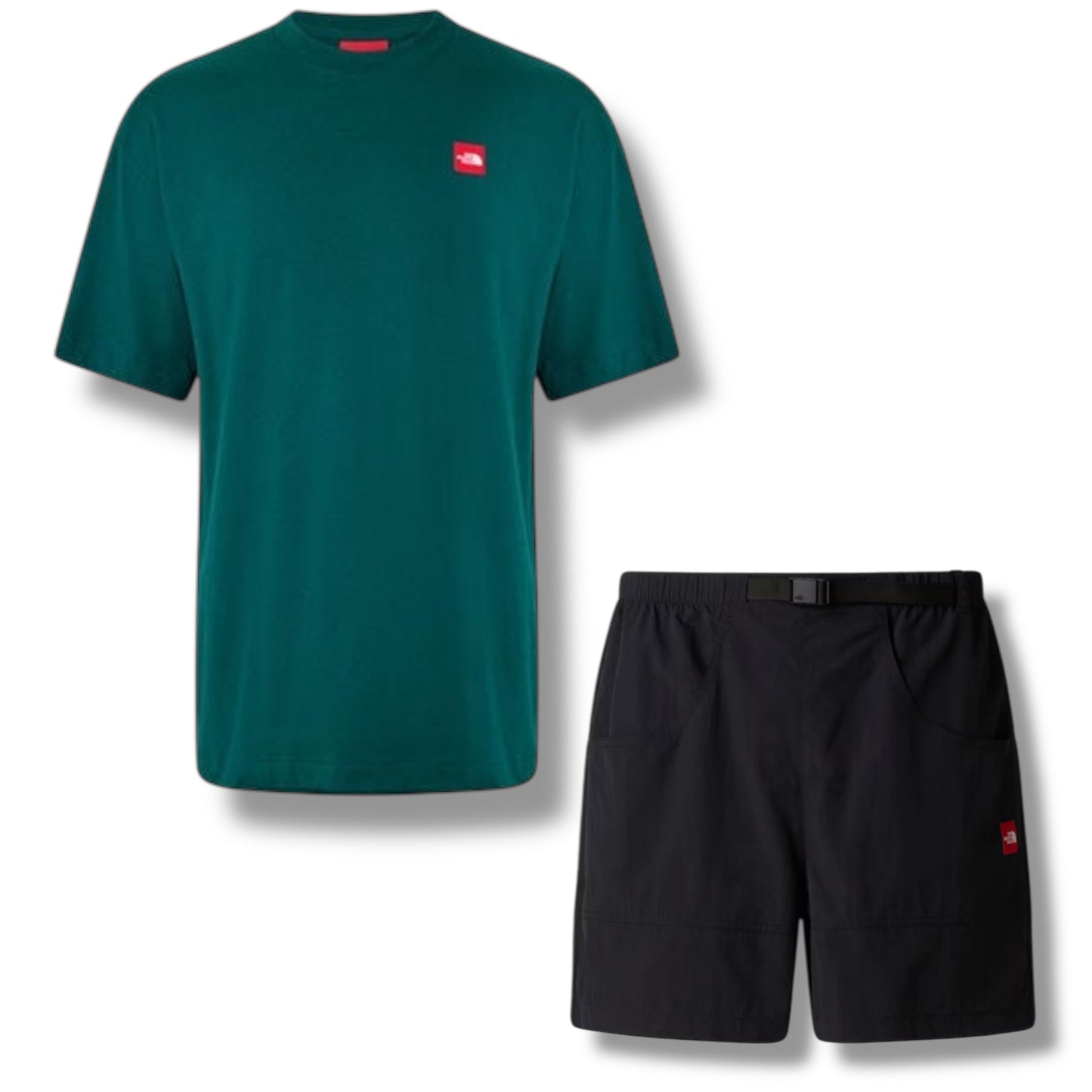 THE NORTH FACE TNF RED BOX T-SHIRT & NYLON SHORTS SET GREEN & BLACK