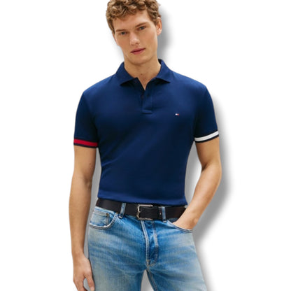 TOMMY HILFIGER FLAG TRIM POLO SHIRT NAVY BLUE