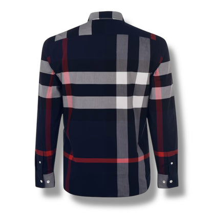 BURBERRY SOMERTON CHECK LONG SLEEVE SHIRT NAVY BLUE