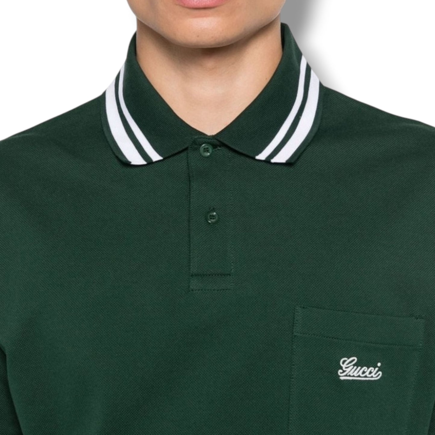GUCCI SIGNATURE POCKET POLO SHIRT GREEN