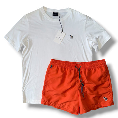 PAUL SMITH T-SHIRT & SWIM SHORTS SET WHITE & ORANGE *SALE*