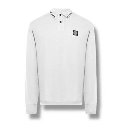 STONE ISLAND LONG SLEEVE PATCH LOGO POLO SHIRT WHITE