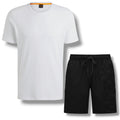 HUGO BOSS PATCH T-SHIRT & VERTI LOGO SWIM SHORTS SET WHITE & BLACK