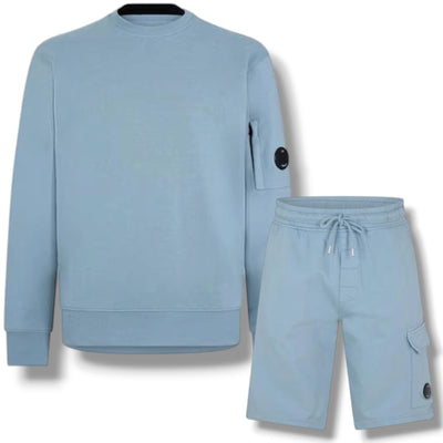 CP COMPANY SWEATSHIRT & JERSEY SHORTS SET SILVER BLUE