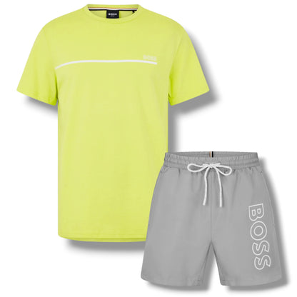 HUGO BOSS STORM T-SHIRT & SWIM SET LIME GREEN & GREY