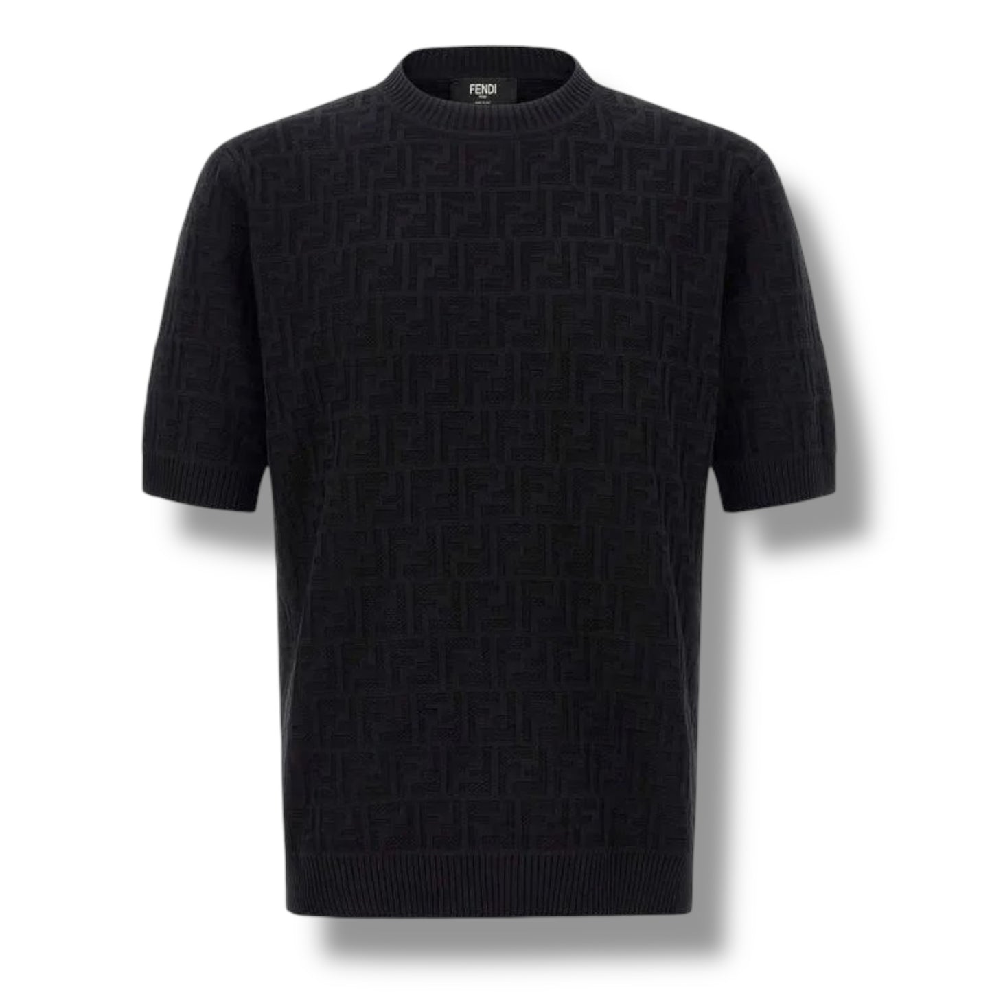 FENDI THIN KNIT FF ALL OVER LOGO T-SHIRT BLACK