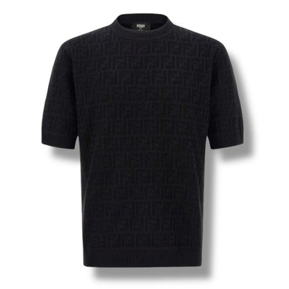 FENDI THIN KNIT FF ALL OVER LOGO T-SHIRT BLACK