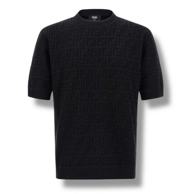 FENDI THIN KNIT FF ALL OVER LOGO T-SHIRT BLACK