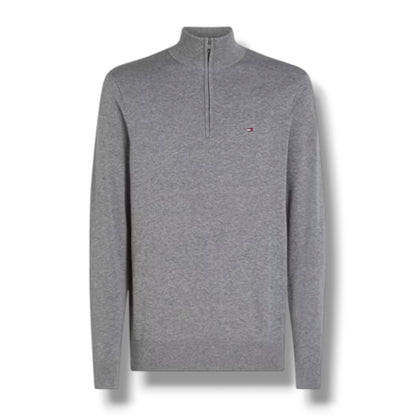 TOMMY HILFIGER 1/4 ZIP THIN KNIT SWEATER GREY