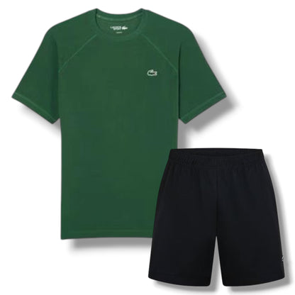 LACOSTE TECH GYM SET T-SHIRT & SHORTS GREEN & BLACK