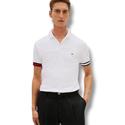 TOMMY HILFIGER FLAG TRIM POLO SHIRT WHITE