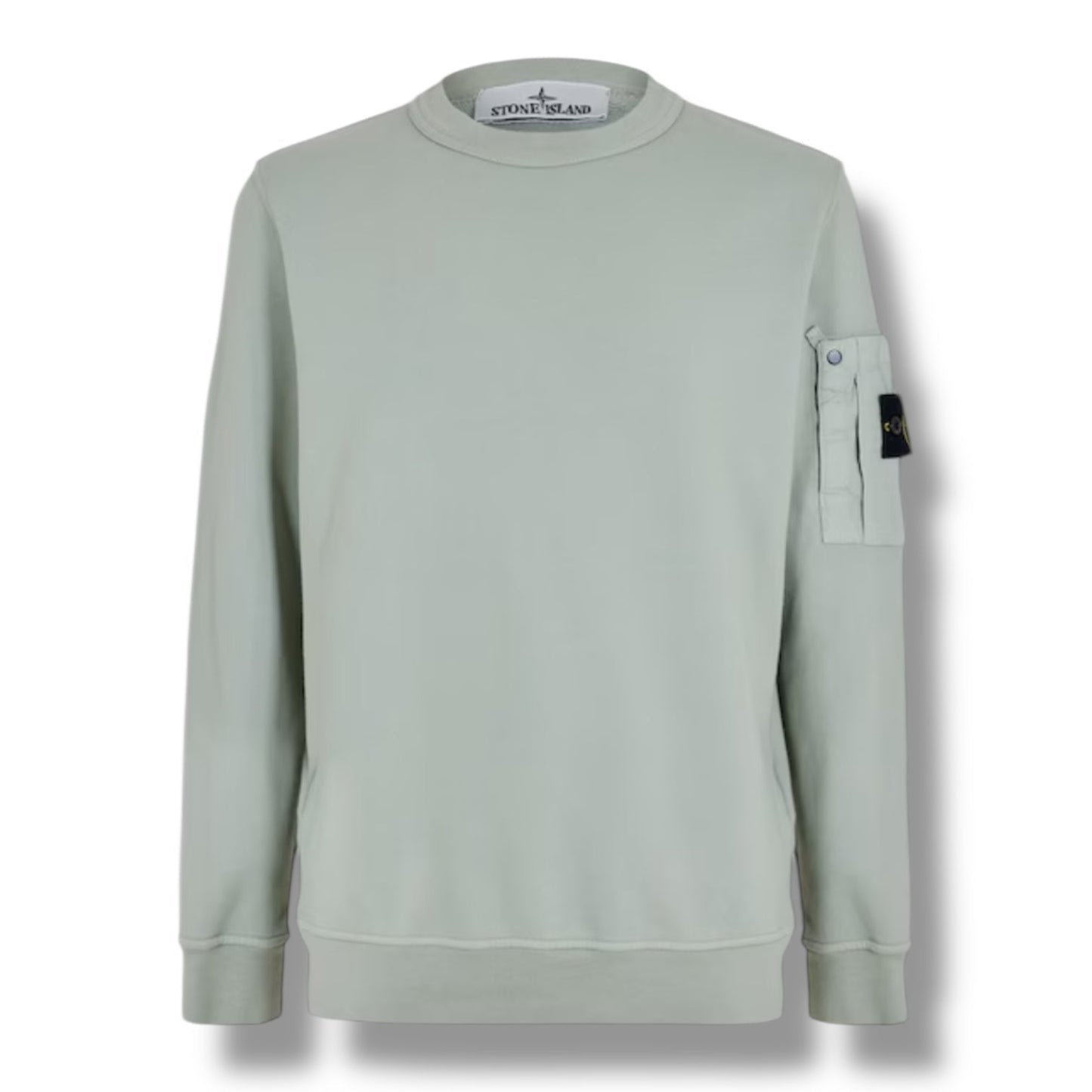 STONE ISLAND ZIP ARM POCKET CREW NECK SWEATSHIRT SAGE GREEN