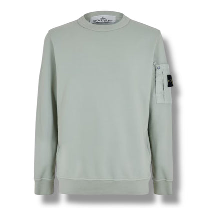 STONE ISLAND ZIP ARM POCKET CREW NECK SWEATSHIRT SAGE GREEN