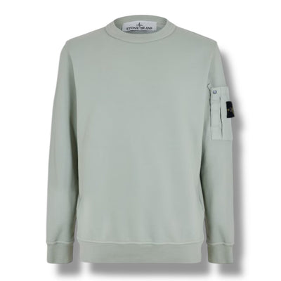 STONE ISLAND ZIP ARM POCKET CREW NECK SWEATSHIRT SAGE GREEN