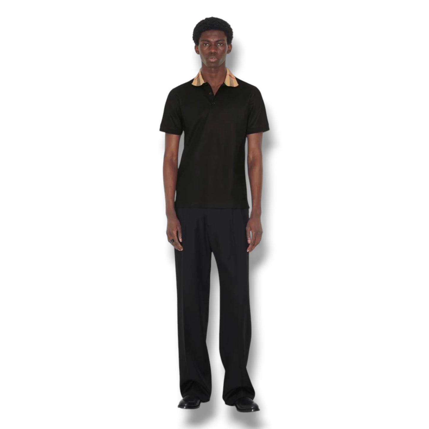 BURBERRY CHECK COLLAR POLO SHIRT BLACK