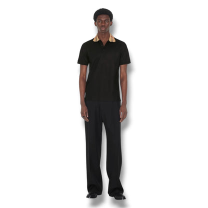 BURBERRY CHECK COLLAR POLO SHIRT BLACK