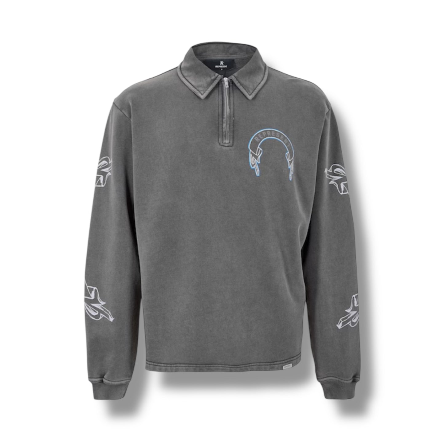 REPRESENT LEGACY 1/4 ZIP SWEATSHIRT WASHED GREY