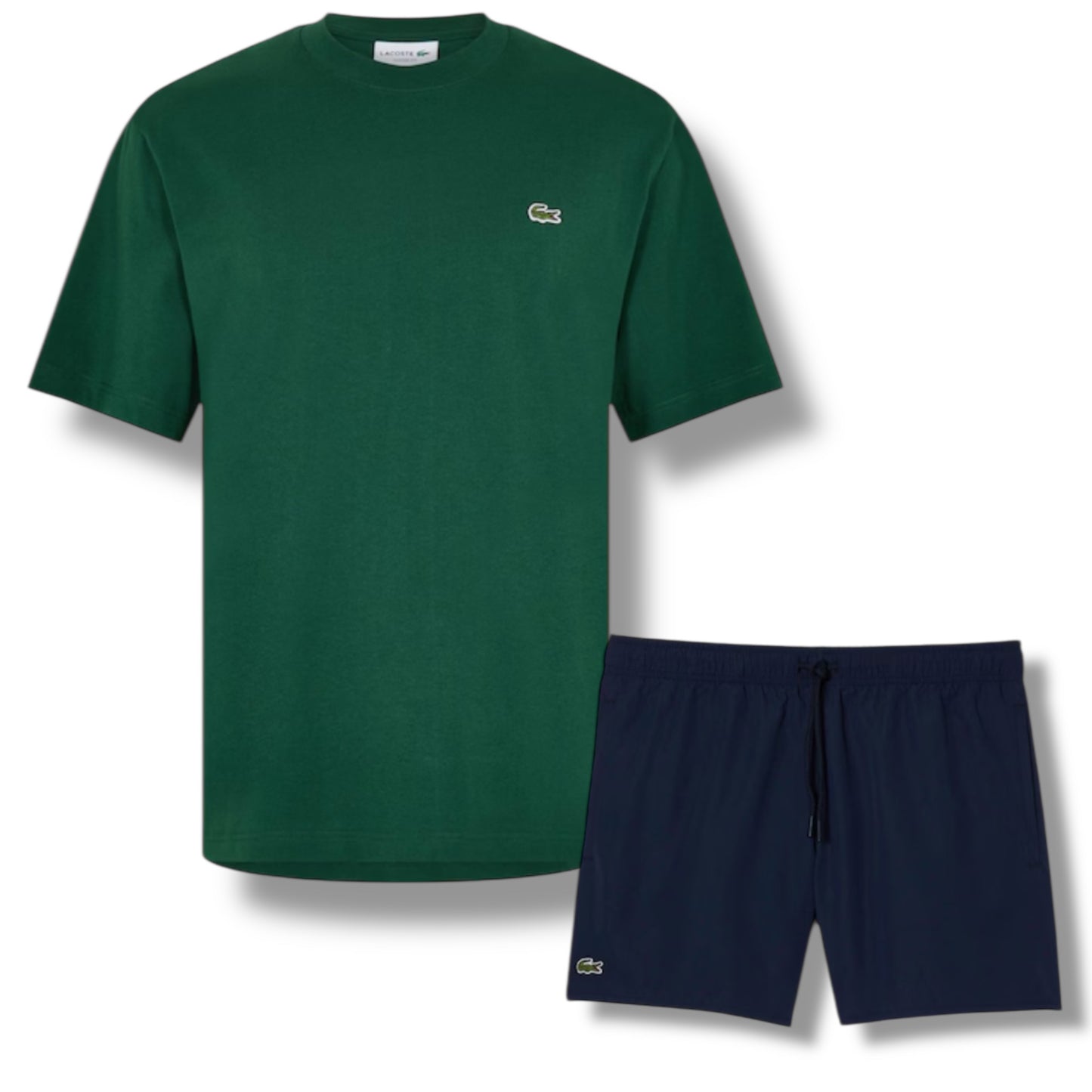 LACOSTE SMALL LOGO T-SHIRT & SWIM SHORTS SET GREEN & NAVY