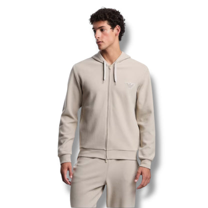 EMPORIO ARMANI ZIP UP HOODIE & SHORTS SET BEIGE