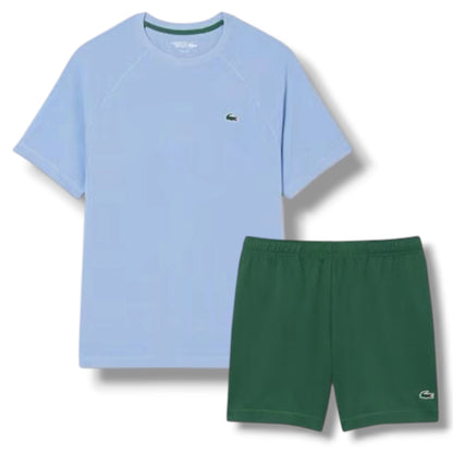 LACOSTE TECH GYM SET T-SHIRT & SHORTS SKY BLUE & GREEN