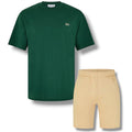 LACOSTE SMALL LOGO T-SHIRT & JERSEY SHORTS SET GREEN & BEIGE
