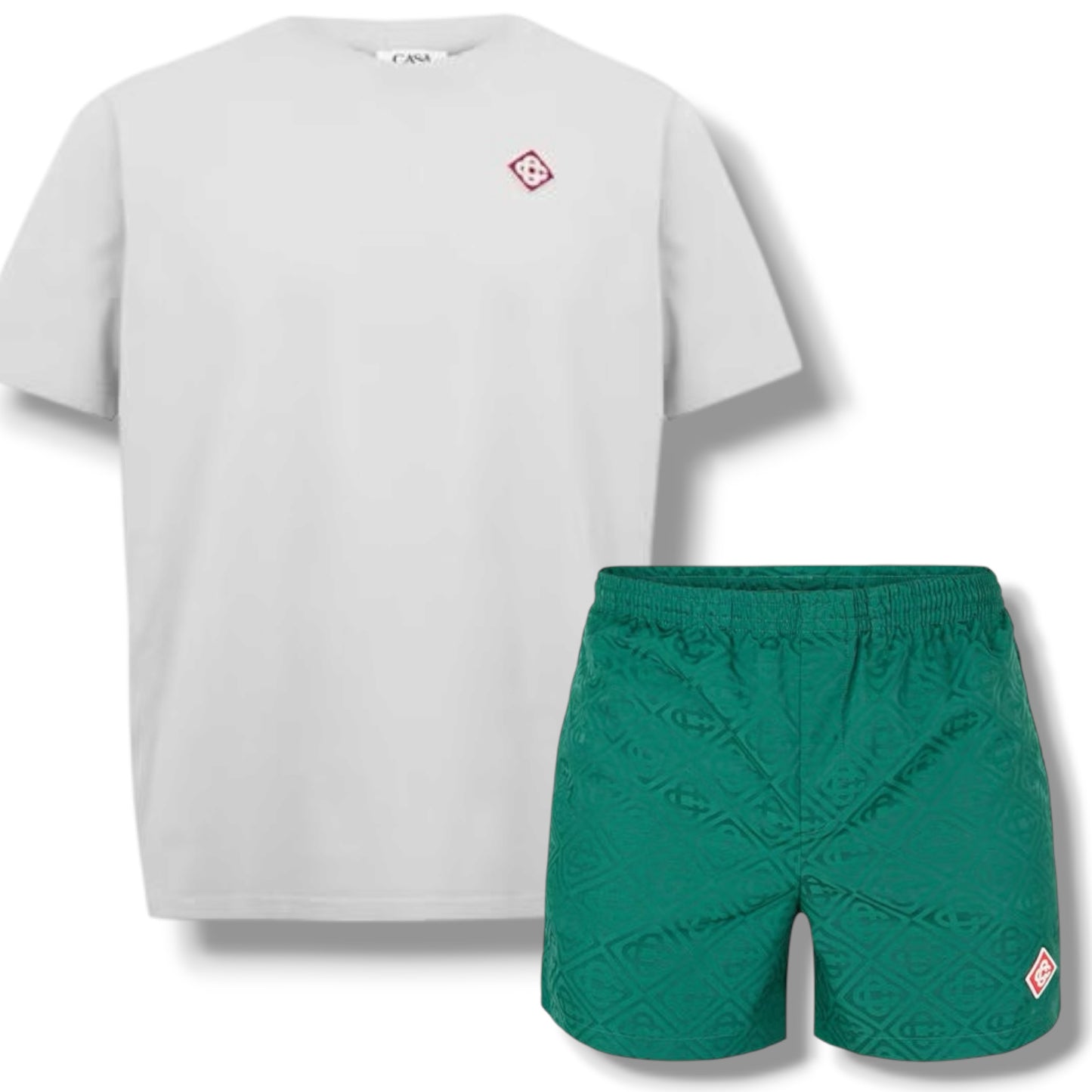 CASABLANCA DIAMOND T-SHIRT & SWIM SHORTS SET GREY & GREEN
