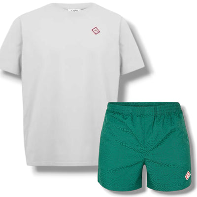 CASABLANCA DIAMOND T-SHIRT & SWIM SHORTS SET GREY & GREEN