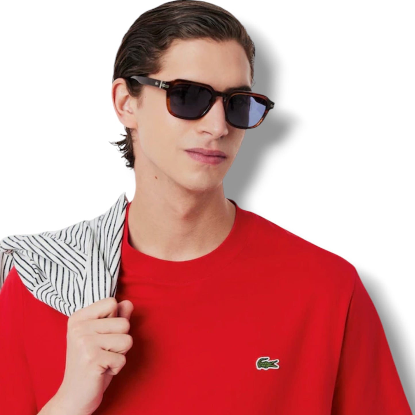 LACOSTE SMALL LOGO T-SHIRT & JERSEY SHORTS SET RED & LIGHT BLUE