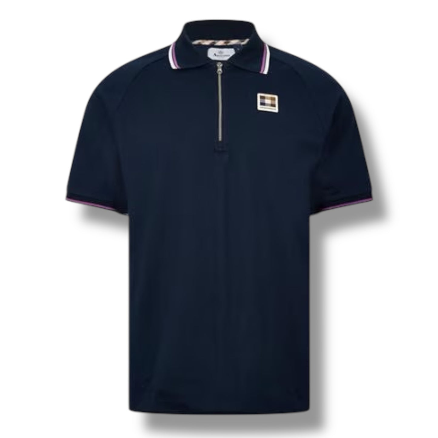 AQUASCUTUM ZIP COLLAR POLO SHIRT NAVY BLUE