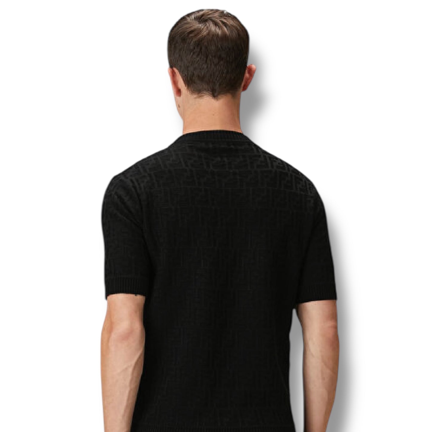 FENDI THIN KNIT FF ALL OVER LOGO T-SHIRT BLACK