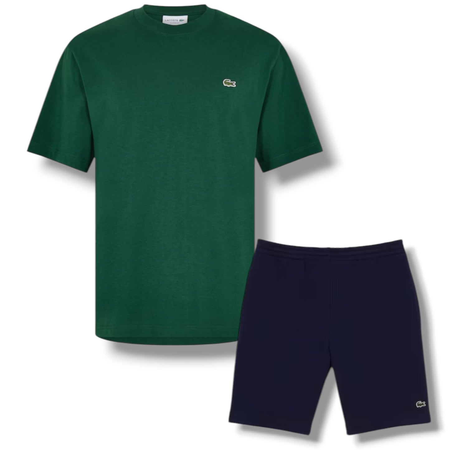 LACOSTE SMALL LOGO T-SHIRT & JERSEY SHORTS SET GREEN & NAVY BLUE