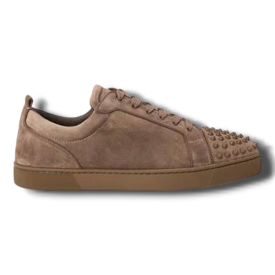 CHRISTIAN LOUBOUTIN MENS LOUIS JUNIOR SUEDE SPIKES TRAINERS BROWN