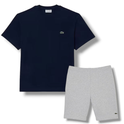 LACOSTE SMALL LOGO T-SHIRT & JERSEY SHORTS SET NAVY BLUE & GREY