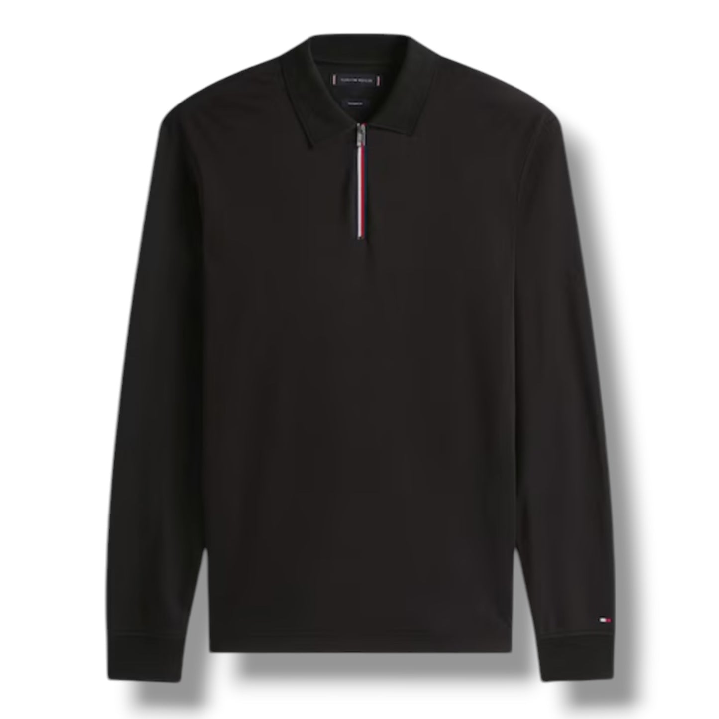 TOMMY HILFIGER LONG ZIP UP SLEEVE POLO SHIRT BLACK