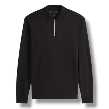 TOMMY HILFIGER LONG ZIP UP SLEEVE POLO SHIRT BLACK