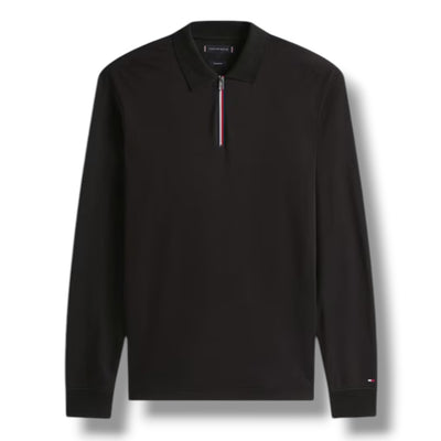 TOMMY HILFIGER LONG ZIP UP SLEEVE POLO SHIRT BLACK