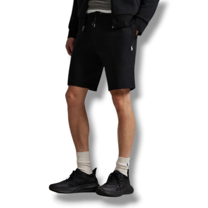 RALPH LAUREN TECH FULL ZIP HOODED SWEATSHIRT & JERSEY SHORTS SET BLACK