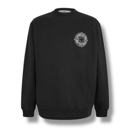 STONE ISLAND CREW NECK COMPASS BACK LOGO SWEATSHIRT BLACK