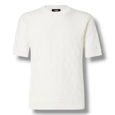 FENDI THIN KNIT FF ALL OVER LOGO T-SHIRT WHITE
